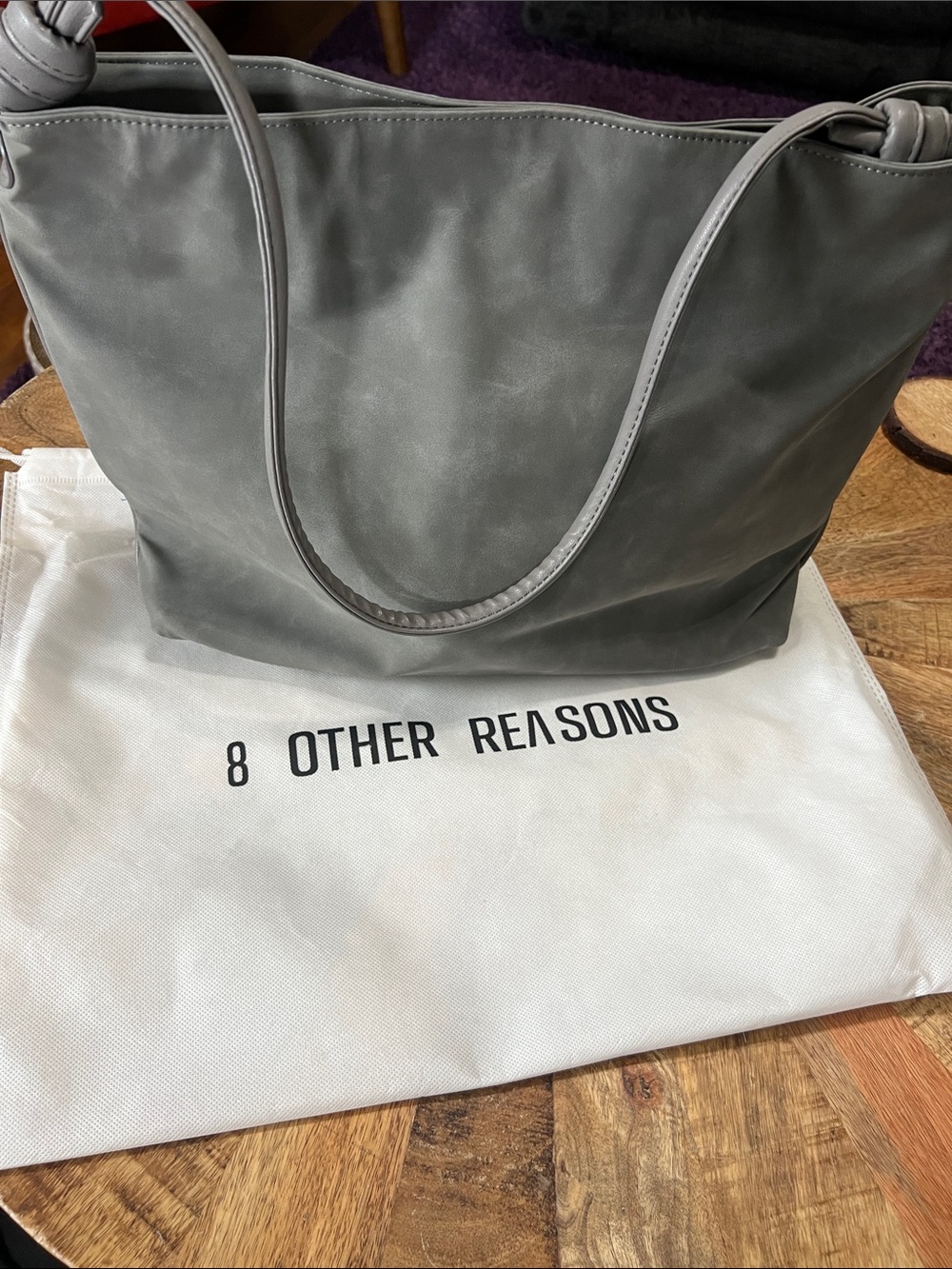 8 Other Reasons Slate Gray Faux Suede Tote with Shoulder Straps